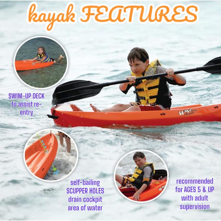 Generic Wave 6' Youth Kayak With Paddle - 6' Youth Wave Kayak