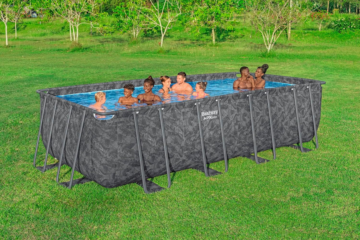 Bestway Frame Pool Set 549 x 274 x 132 cm, 16.477 L, Steel Frame, Dark Marble Look - APX365