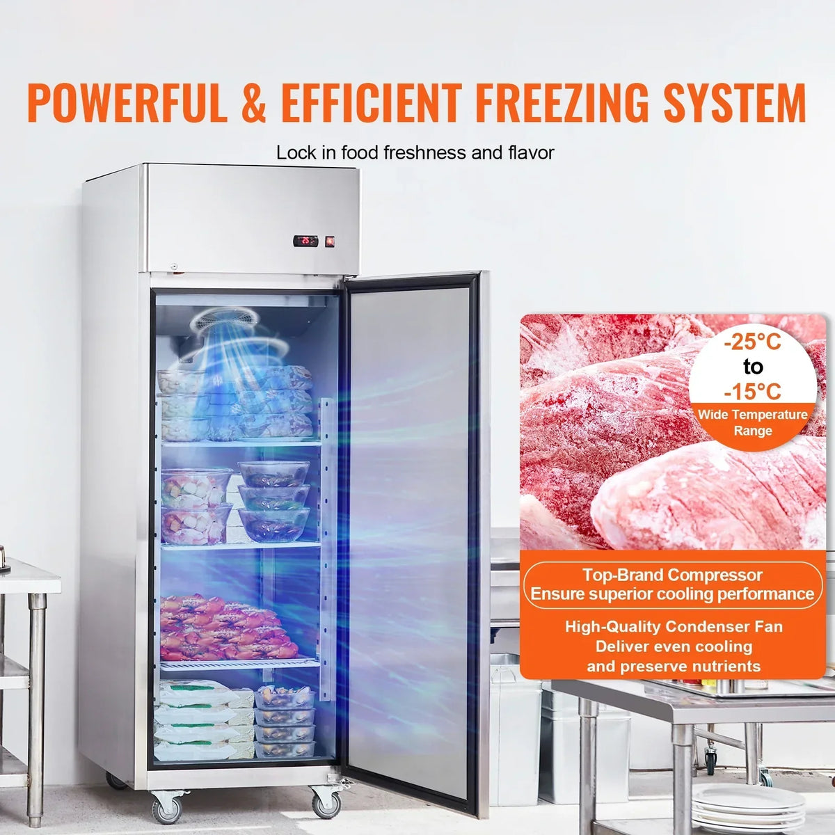 SKYSHALO Commercial Reach-In Upright Freezer, 19.32 Cu.ft, 1 Door, 4 Shelves