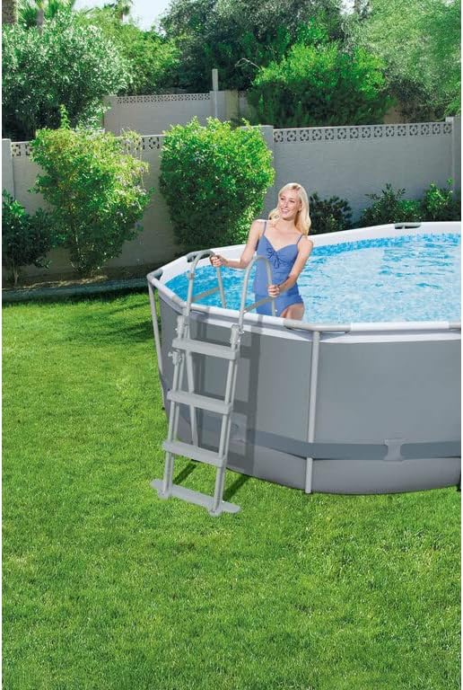 Bestway Power Steel Frame Pool Set, Oval, Gray, 424 x 250 x 100 cm