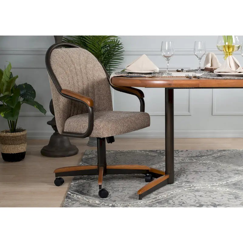 Casual Dining Swivel And Tilt Rolling Dining Chair, Brown Fabric, 38 H x 22 1/2 W x 22 D / 38 H x 24 W x 22 D
