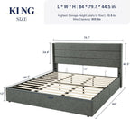 Queen Size Lift-Up Storage Bed With Wingback Headboard, Upholstered Platform Bed Frame With Hidden Storage