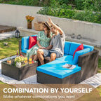 Devoko 5-Piece Outdoor Sectional Patio Sofa Set With Cushions And Glass Table - Beige
