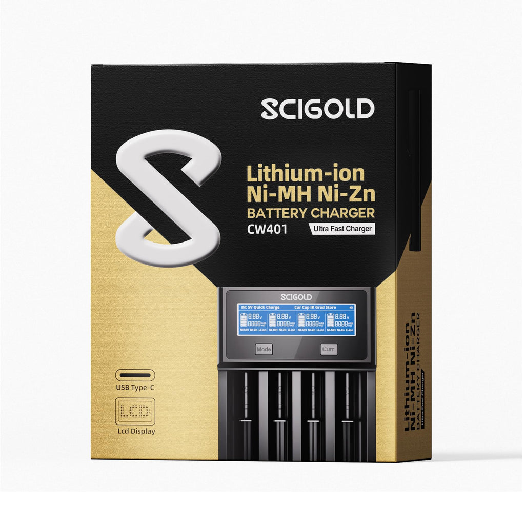 Scigold Ni-Zn/Ni-MH/Li-ion 4-Slot Battery Charger With LCD Display - CW401