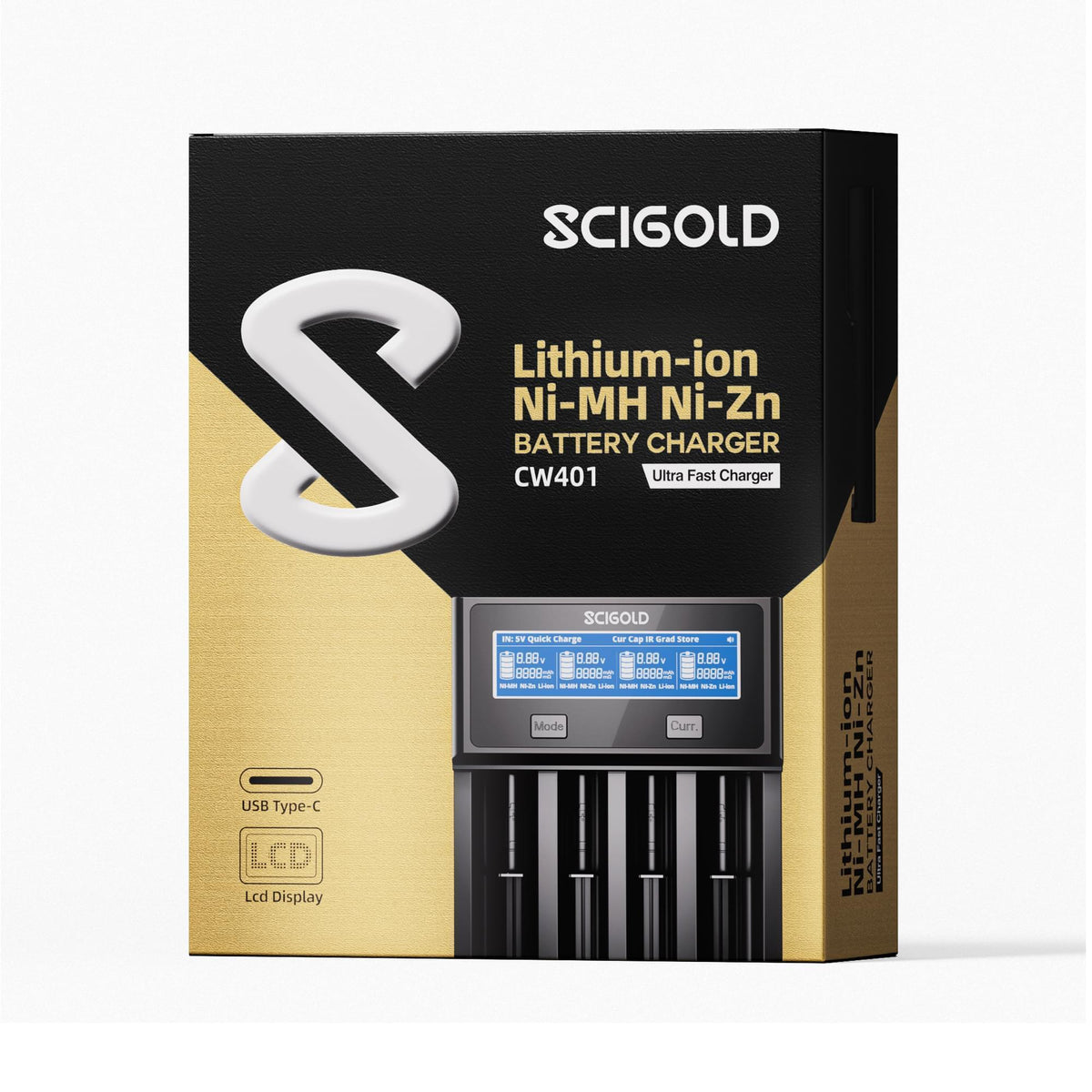 Scigold Ni-Zn/Ni-MH/Li-ion 4-Slot Battery Charger With LCD Display - CW401
