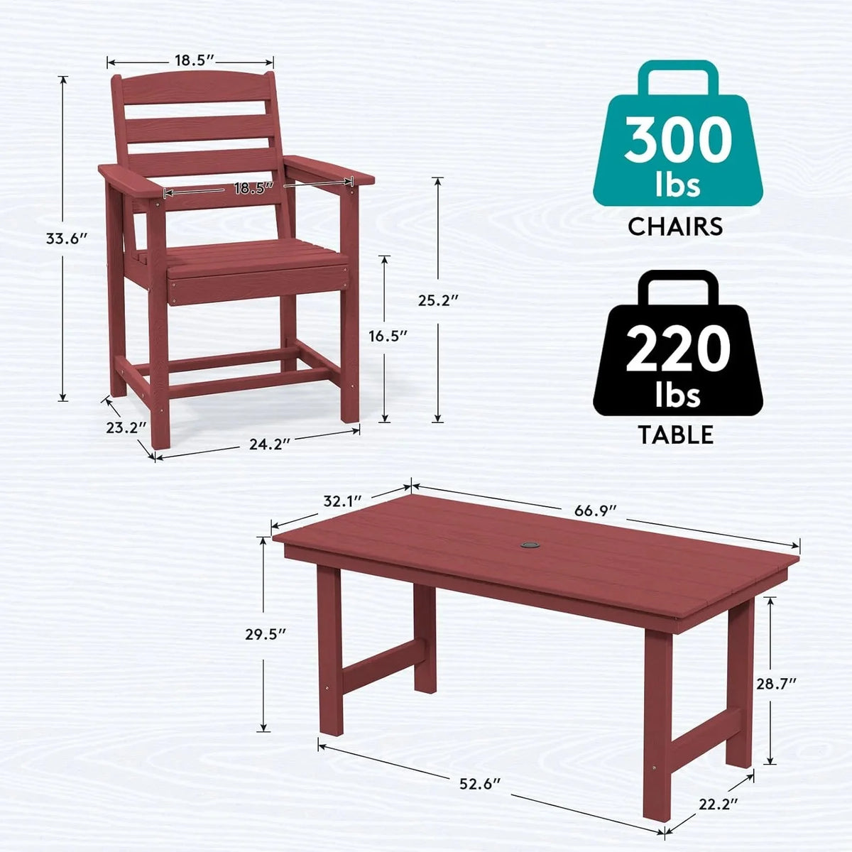 SERWALL 7-Piece HDPE Patio Dining Set, Aruba, 66.9in D x 32.2in W x 29.1in H