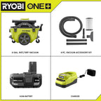 RYOBI ONE+ 18V Cordless 6 Gal Wet/Dry Vacuum Kit With 4.0 Ah Battery And Charger - P770KN