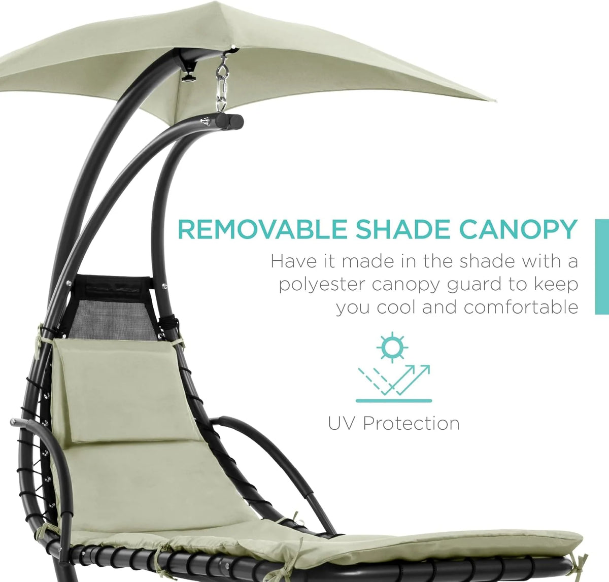 Best Choice Products Outdoor Hanging Steel Chaise Lounge Chair With Canopy, Charcoal Gray - SKY5871