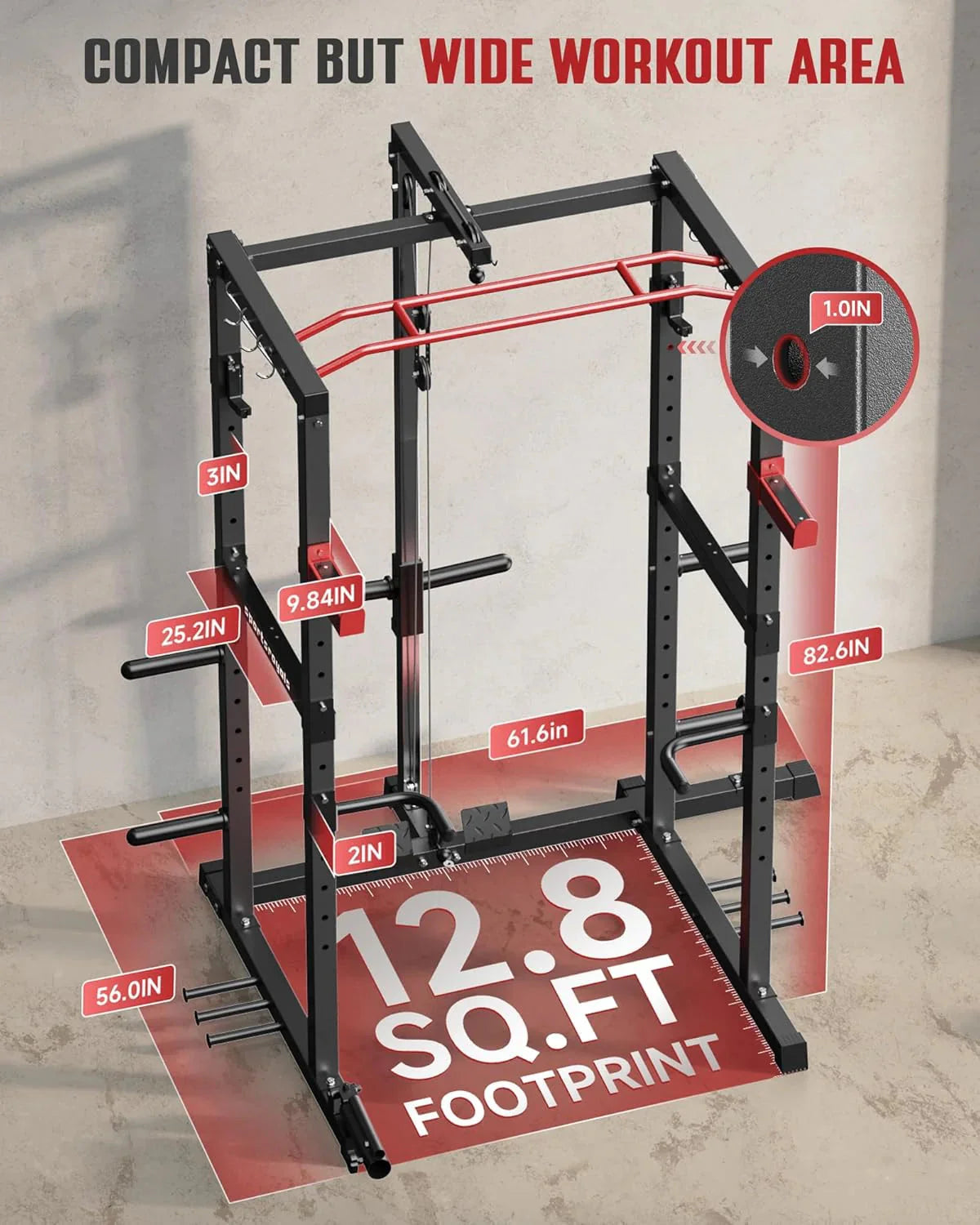 Sportsroyals Power Cage With Adjustable Cable Crossover System, 1600 lbs, Red, 61.6 x 56.0 x 82.6 in - Power Cage
