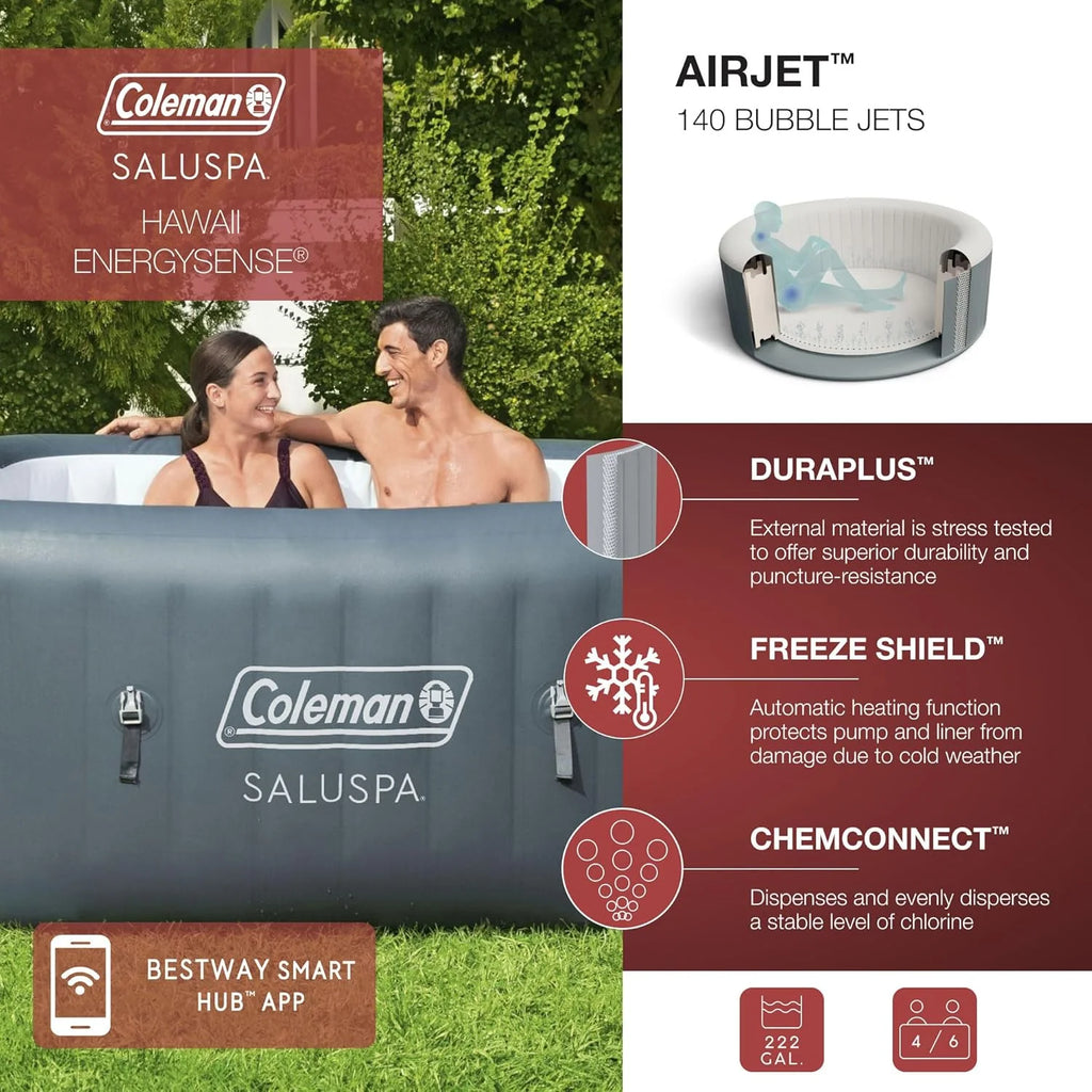 Coleman SaluSpa Inflatable Hot Tub, 71 x 71 x 28 Inches, 114 AirJets - 15442