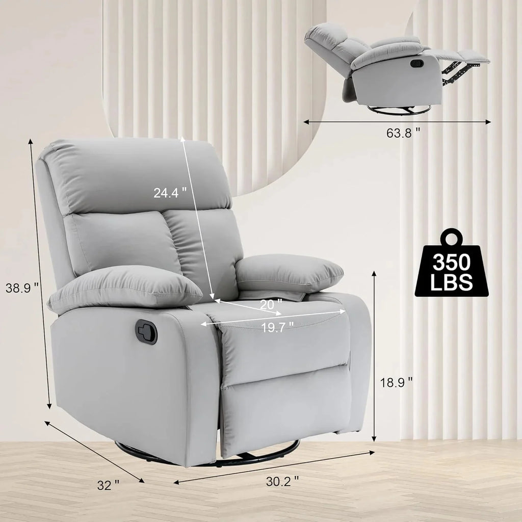 Swivel Rocker Recliner Chair For Compact Spaces - 32in D x 30.2in W x 38.9in H