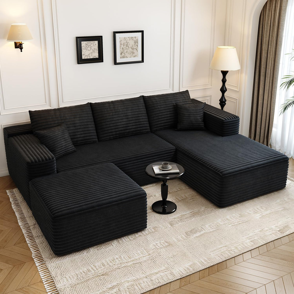 Settab Modular Sectional Sofa, 2 Seater Left-Facing Chaise, Black, 68.9 inch D x 107.5 inch W x 36.3 inch H