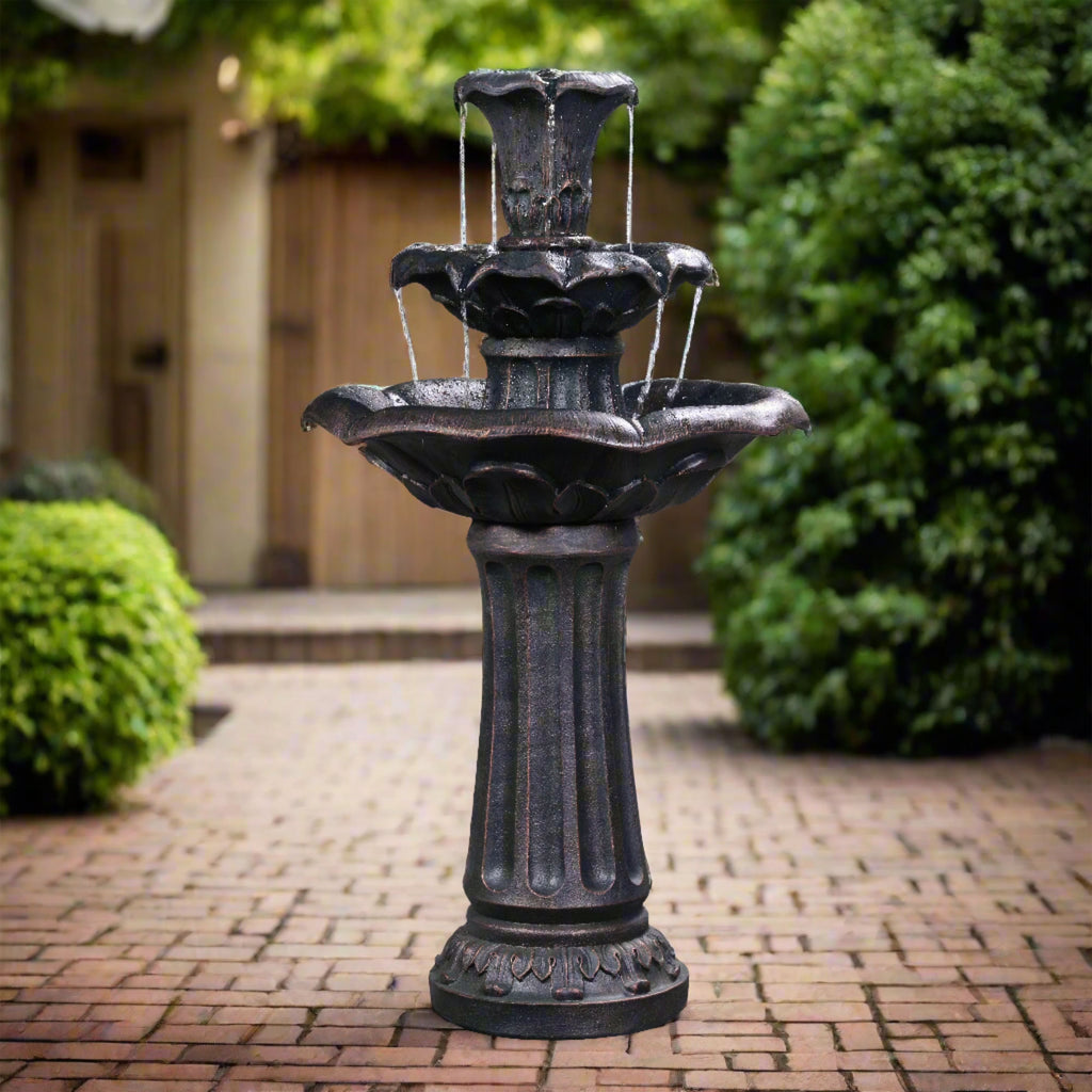 Teamson Home 3-Tier Lily Birdbath Water Fountain, 20.47 in Dia. x 37.8 in H