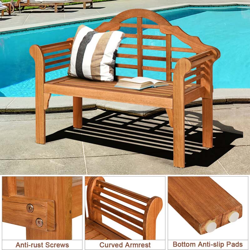4 FT Folding Outdoor Eucalyptus Wood Bench, Natural, 2-Person - 49 in x 21 in x 38 in