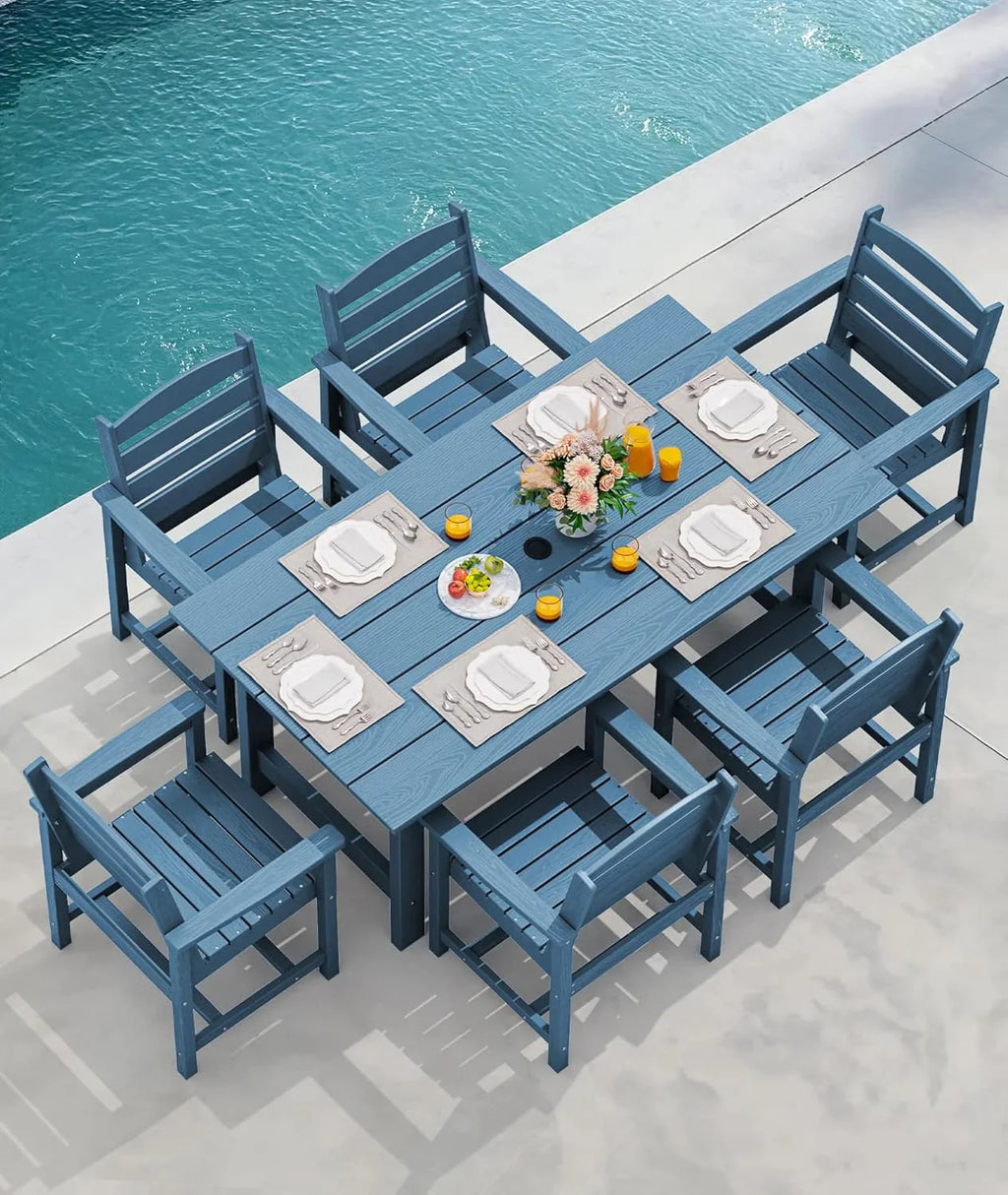 SERWALL 7-Piece HDPE Patio Dining Set, Aruba, 66.9in D x 32.2in W x 29.1in H