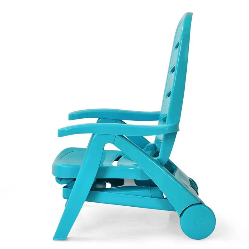 Rolling Folding Plastic Pool Lounge Chair With Armrests, 5 Position - Patio Deck Beach Chair