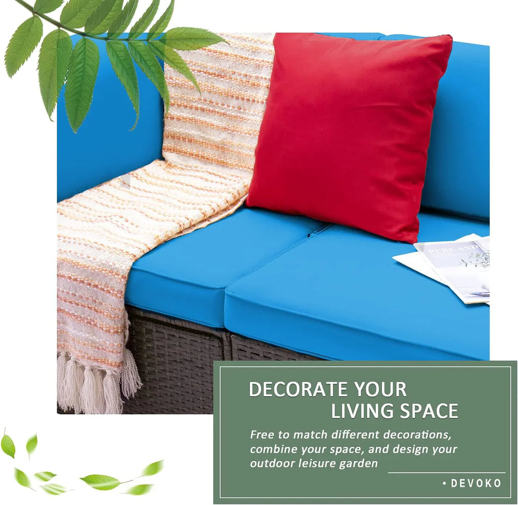 Devoko 5-Piece Outdoor Sectional Patio Sofa Set With Cushions And Glass Table - Beige
