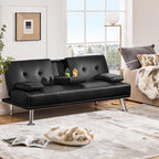 Yaheetech Convertible Faux Leather Sofa Bed, 3 Angles, 772lb Capacity, Black