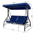 Arlopu 3-Person Outdoor Convertible Porch Swing Glider With Canopy