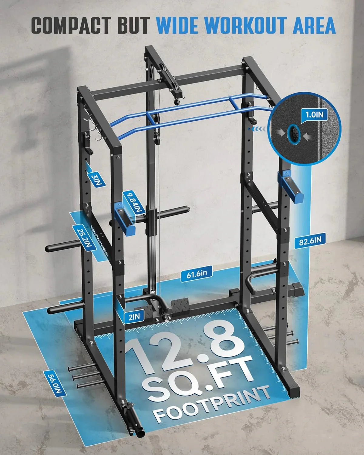Sportsroyals Power Cage With Adjustable Cable Crossover System, 1600 lbs, Red, 61.6 x 56.0 x 82.6 in - Power Cage