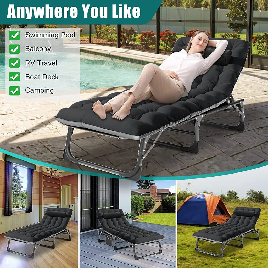 Slsy 5-Position Adjustable Folding Lounge Chair And Cot - 75.2" x 25.6" x 11.8"