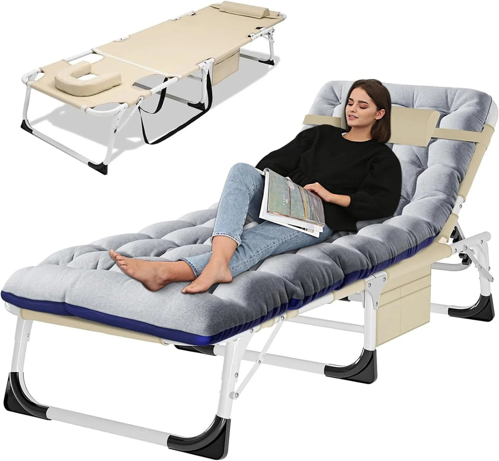 Slsy 5-Position Adjustable Folding Lounge Chair And Cot - 75.2" x 25.6" x 11.8"