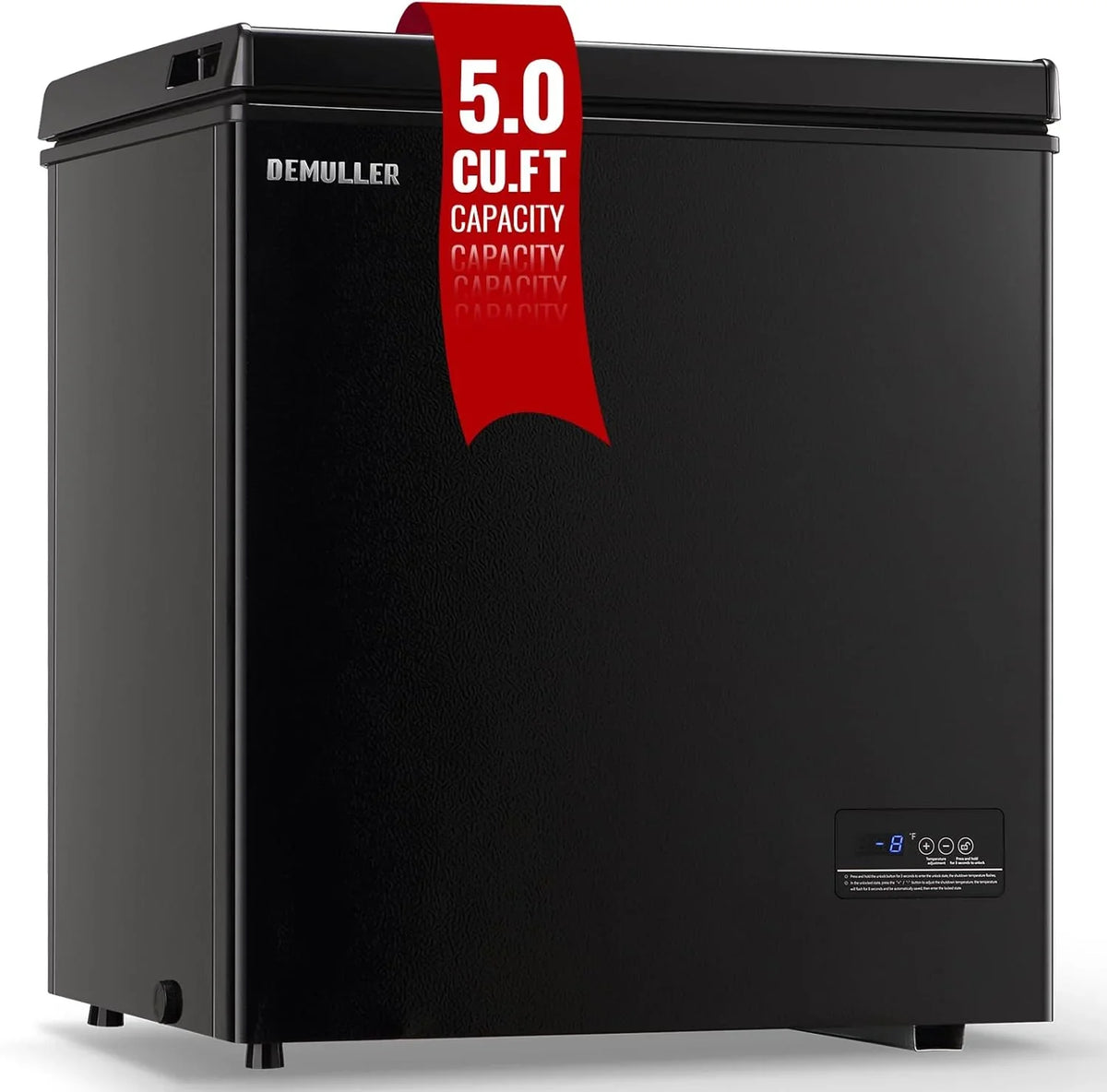 DEMULLER Chest Freezer 5.0 Cubic Feet, Black, 2 Stainless Steel Storage Baskets