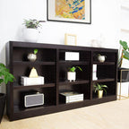 Triple Wide Wood Bookcase, 9 Shelf, 36 Inch Tall, 72 Inch Wide, 10.63 Inch Deep