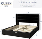 Queen Size Lift-Up Storage Bed With Wingback Headboard, Upholstered Platform Bed Frame With Hidden Storage