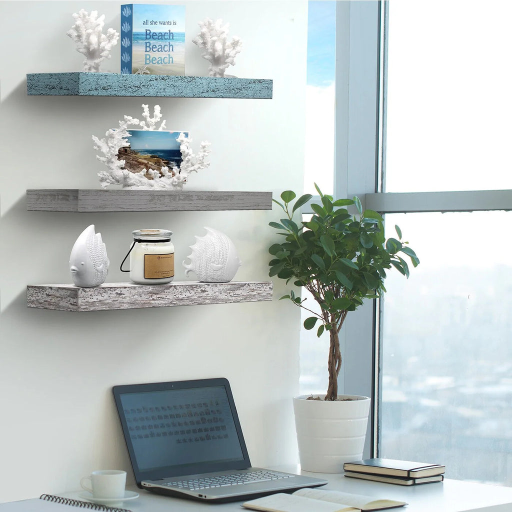 Rustic Finish Floating Wall Shelves, 3-Pack, 16.25in x 5.50in x 1.5in
