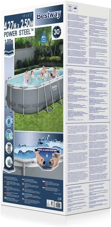 Bestway Power Steel Frame Pool Set, Oval, Gray, 424 x 250 x 100 cm