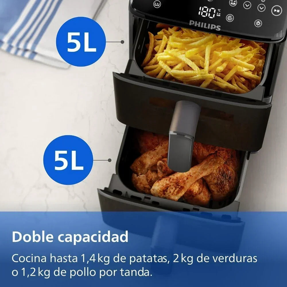 Philips Airfryer Series 4000 Double Vertical Basket 10L, Black/White - RapidAir Technology