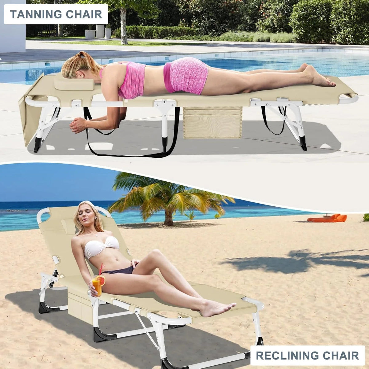 Slsy 5-Position Adjustable Folding Lounge Chair And Cot - 75.2" x 25.6" x 11.8"