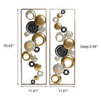 Modern Abstract Metal Wall Decor Panels, Set Of 2, Gold Silver And Black