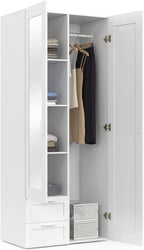 IDMarket VITO 2-Door Wardrobe With 2 Drawers, Mirror And Shelves, White, 80 cm - VITO