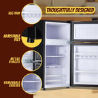 Tacool Compact Refrigerator With Top Freezer, Dual Door, Adjustable Thermostat, Black
