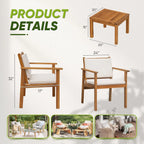 4 Piece Outdoor Acacia Wood Patio Conversation Set With Table And Cushions