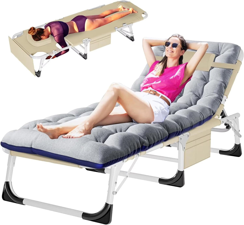 Slsy 5-Position Adjustable Folding Lounge Chair And Cot - 75.2" x 25.6" x 11.8"