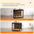 DWANTON Wooden Dog Crate Furniture With Cushion, Double Doors And Adjustable Feet