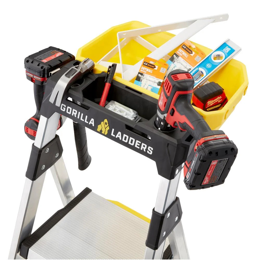Gorilla Ladders Aluminum Dual Platform Heavy-Duty Ladder With Project Bucket, 5.5 ft, 300 lb Capacity - Multicolor