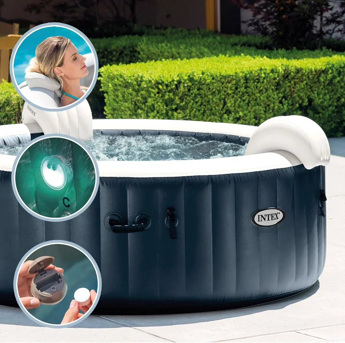 Intex PureSpa Bubble Massage Inflatable Spa, 4 Person, 196x71 cm, Navy - 55084