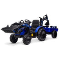 3-in-1 Ride-On Tractor 24V Electric Excavator & Bulldozer With Remote Control, LED, Music, USB/Bluetooth - Bright-Blue