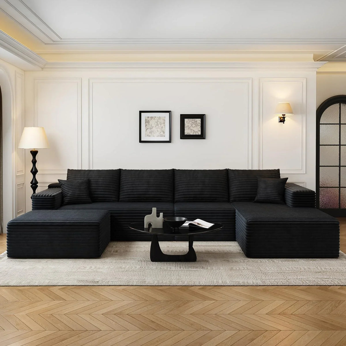 Settab Modular Sectional Sofa, 2 Seater Left-Facing Chaise, Black, 68.9 inch D x 107.5 inch W x 36.3 inch H