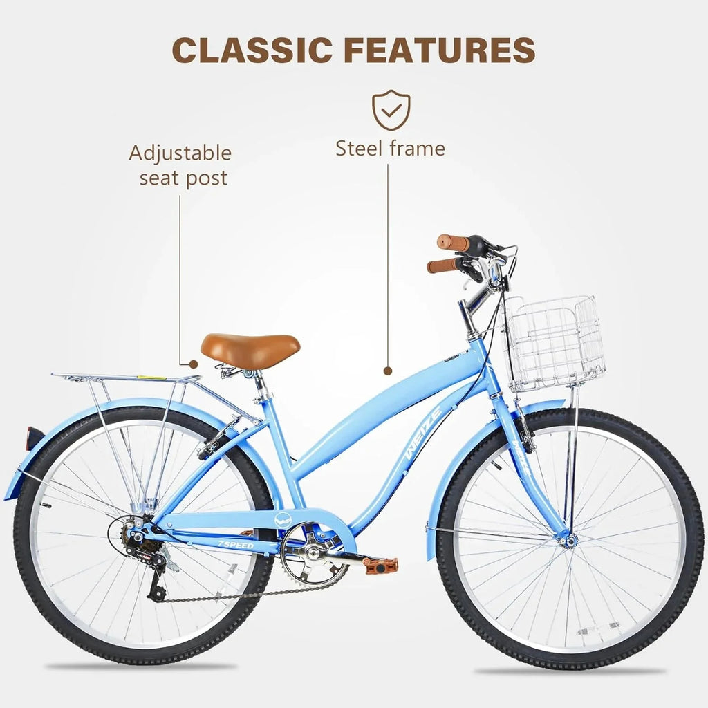 WEIZE 26 Inch 7-Speed High-Carbon Steel Beach Cruiser Bike