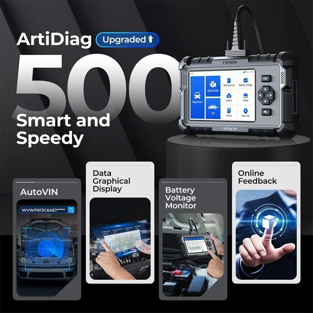 TOPDON Car Diagnostic Scanner With Engine, ABS, SRS, Transmission And CAN Tests - ArtiDiag500