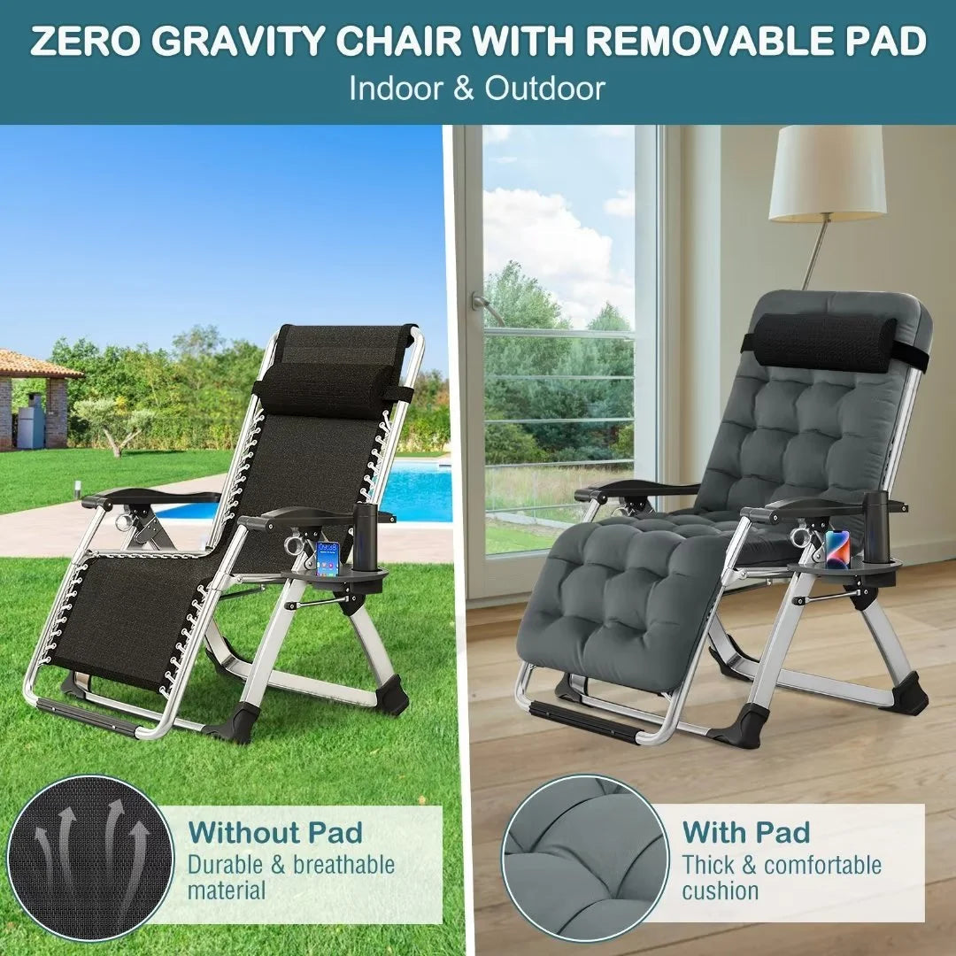 NAIZEA Zero Gravity Lawn Recliner Chairs, 2 Pack, Black