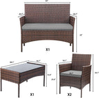 4-Piece Patio Rattan Wicker Furniture Set - T-LCRF834M18