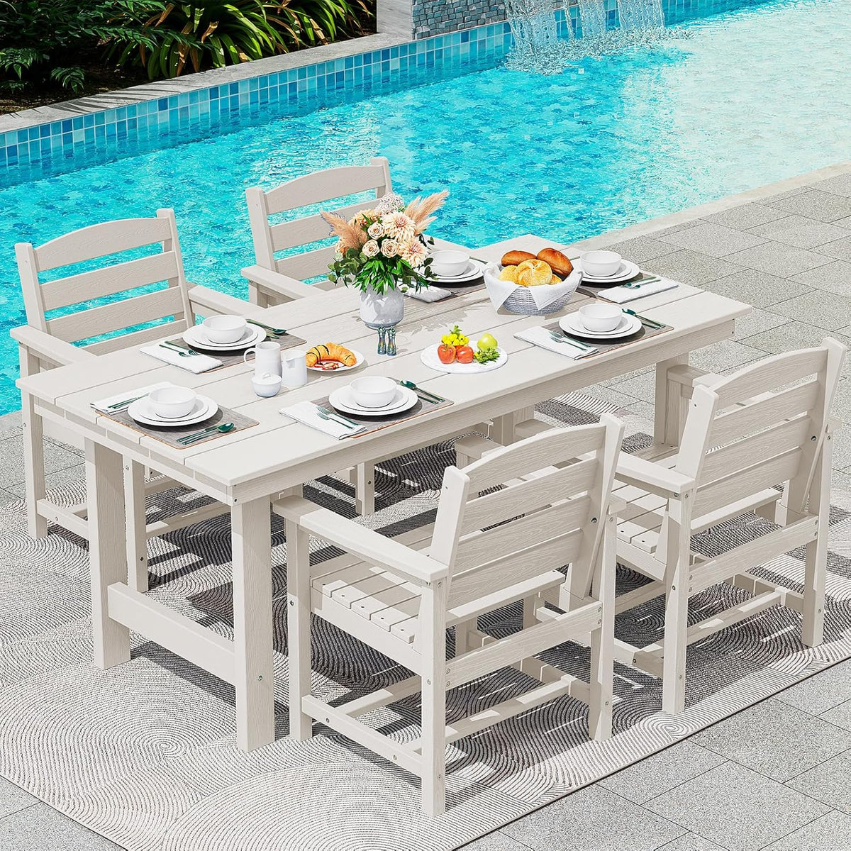SERWALL 7-Piece HDPE Patio Dining Set, Aruba, 66.9in D x 32.2in W x 29.1in H