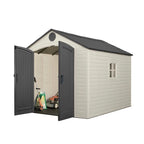 Plastic Traditional Storage Shed 8 Ft W x 10 Ft D, Desert Tan And Dark Brown