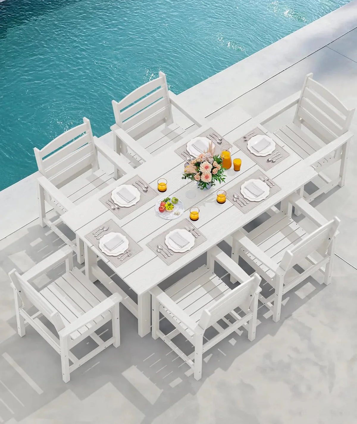 SERWALL 7-Piece HDPE Patio Dining Set, Aruba, 66.9in D x 32.2in W x 29.1in H